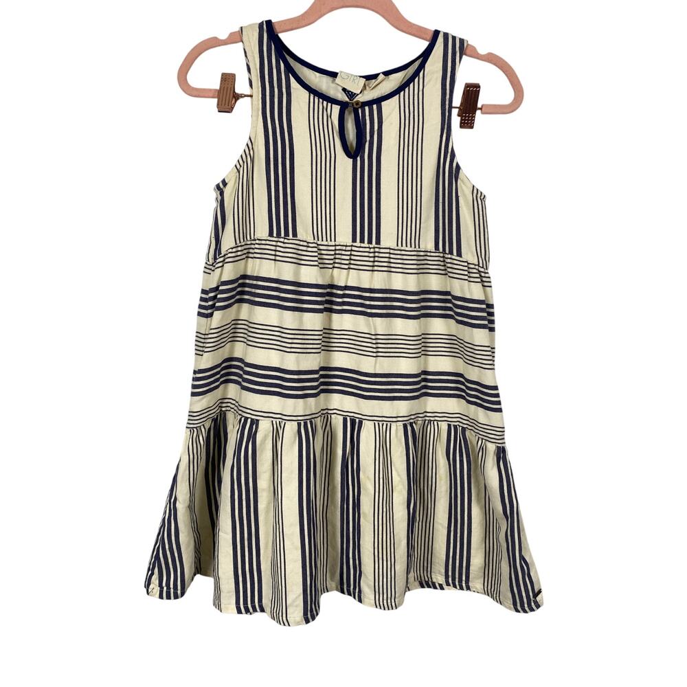 Roxy Girls Beige Navy Striped A Line Mini Dress Sleeveless Keyhole Size 14